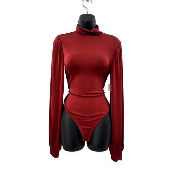Free People maroon Open Back Mock Neck Bodysuit - Picture 2 of 4